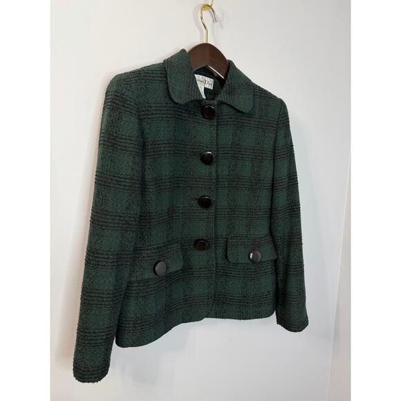 Vintage Christian Dior 90s Plaid Tweed Green Womens 4 Blazer Classic Made In USA - Picture 2 of 12